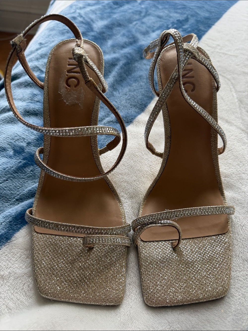 INC International Concepts Silver Glitter Strappy Heels